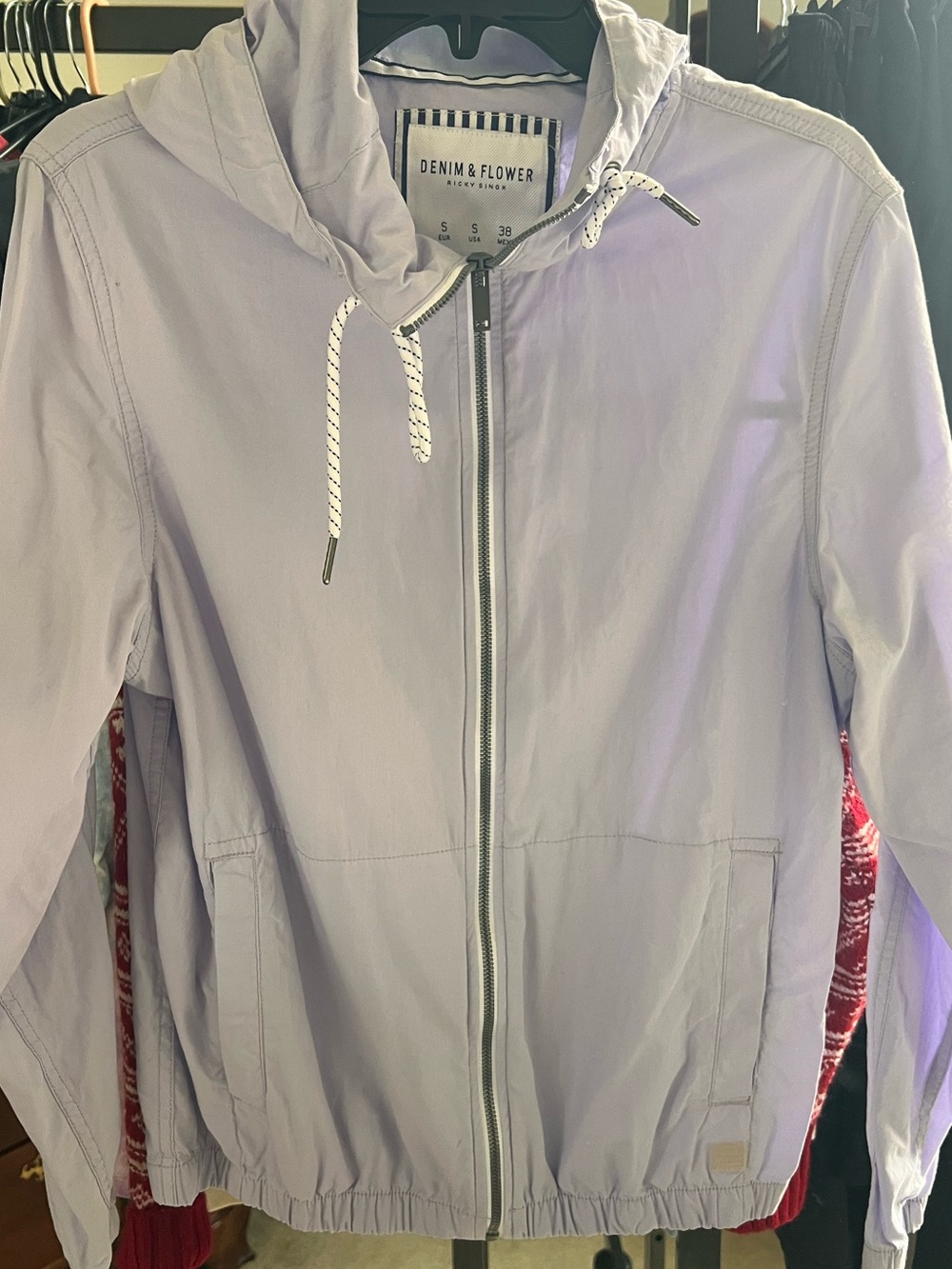 Denim & Flower Light Lavender Hooded Zip Bomber Jacket